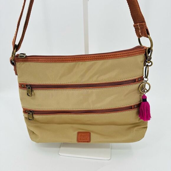The Sak Handbags - The Sak Esperato Nylon Crossbody Traveler Organizer Tan EUC! Lightweight Utility